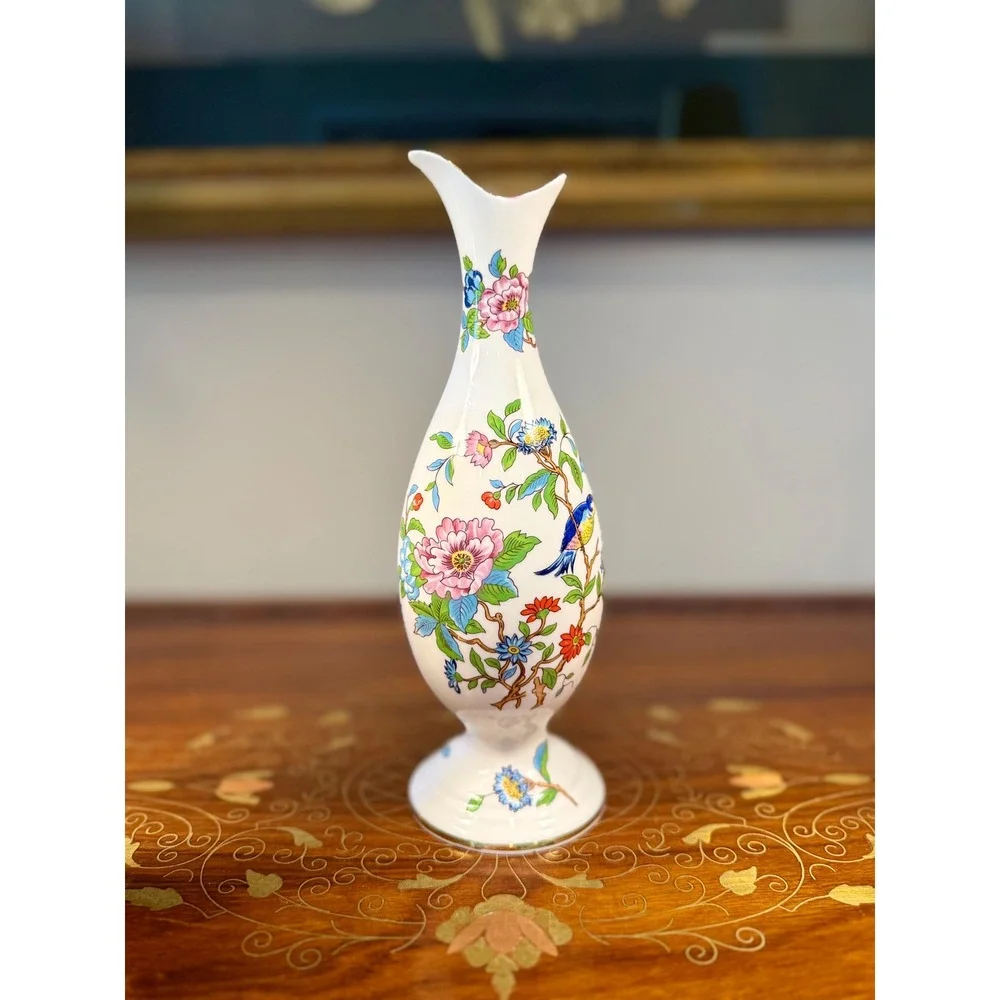 Vintage Aynsley Pembroke Bud Vase • Fine Bone China Bird Floral Vase